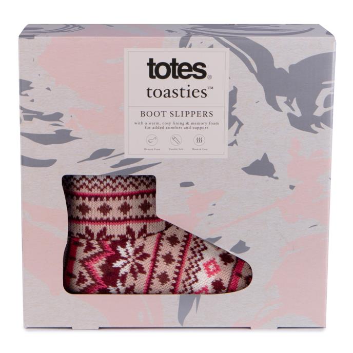 totes toasties® Ladies Fair Isle Knit Boot Slippers With Faux Fur Cuff Fairisle Extra Image 7